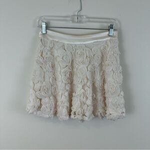 Mable Cream Rosette Mini Skirt Satin Waistband Textured Size Small
